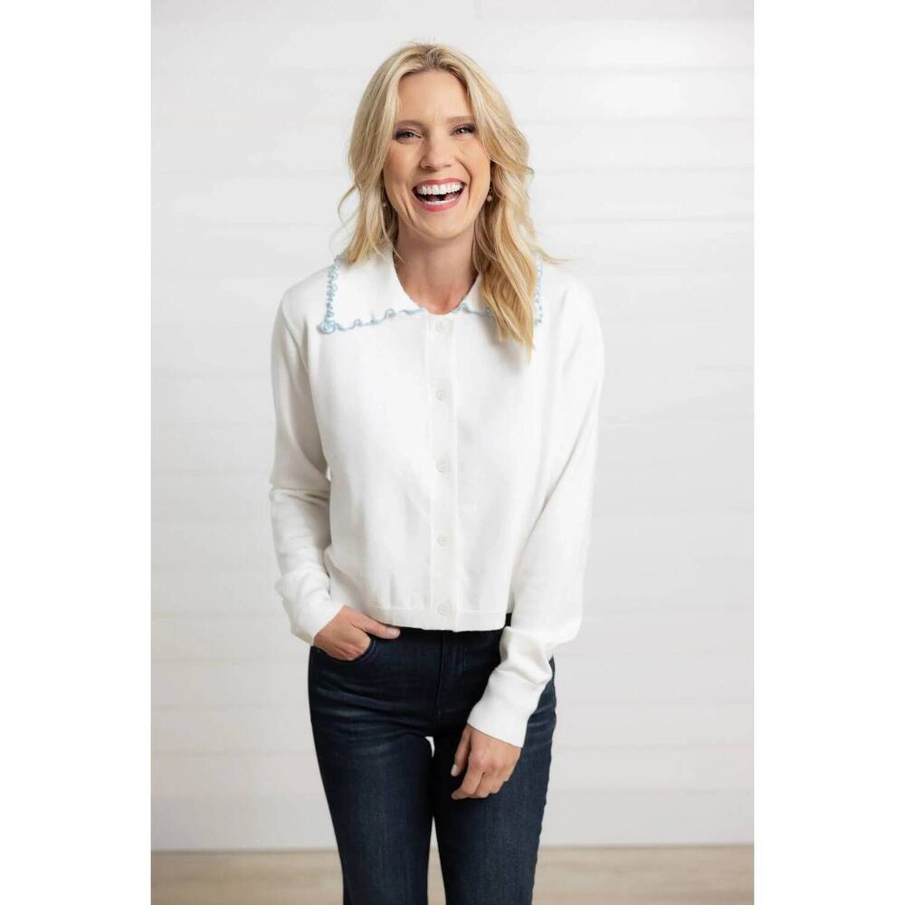 NEW FATE + FORTUNE lightweight button front knit cardigan in ivory
